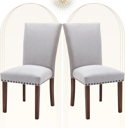 Miniatura 32 de COLAMY Juego de 2 sillas de comedor tapizadas Parsons, sillas de tela para comedor y cocina con detalle de cabeza de clavo y patas de madera