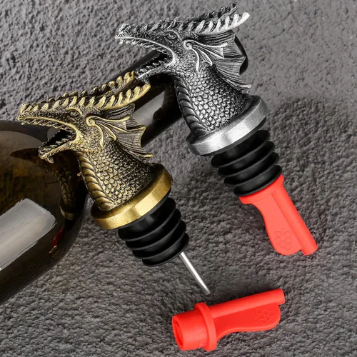 Miniatura 9 de Cabeza de Dragón Vertedor y Tapón de Botella de Vino 2 en 1, Regalos de Dragón para Hombres y Mujeres Fanáticos de los Dragones, Vertedores