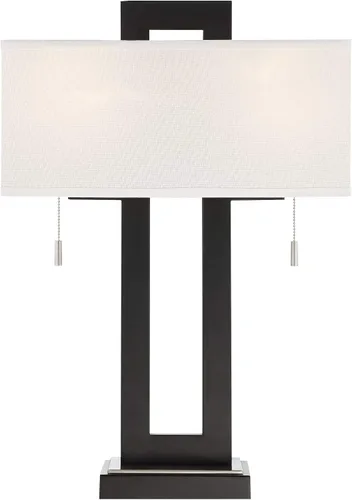 Miniatura 9 de 360 Lighting Neil - Juego de 2 lámparas de mesa rectangulares rústicas modernas de 26 pulgadas de alto, cadena de tracción de puerto USB, pantalla