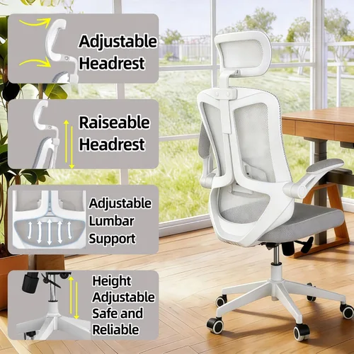 Miniatura 6 de Ergonomic Office Chair - 350LB Comfy Desk Chairs with Adjustable Lumbar Back and Support, Mesh Computer Chairs with Wheels and Arms for Home Office