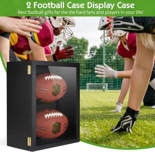 Miniatura 6 de TJ.MOREE Estuche de fútbol con 2 fundas de fútbol tamaño completo, soportes para rugby para exhibir pelotas, caja de sombra de montaje en pared