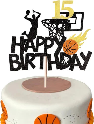 Miniatura 14 de 1 paquete de decoración de pastel de baloncesto con purpurina para fanáticos de la NBA, temática de baloncesto, selección de pastel de cumpleaños
