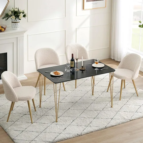 Miniatura 2 de ivinta Mesa de comedor para 4-6, moderna mesa de comedor de mármol con patas doradas, mesa de comedor rectangular de 47 pulgadas para espacios Negro