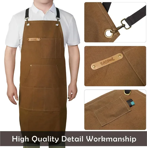 Miniatura 3 de Professional Unisex Chef Apron Cross-Back, Large Pockets, Water-Resistant Cotton Canvas