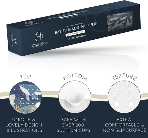 Miniatura 8 de Homerella Tapete de ducha antideslizante de 21 x 21 pulgadas y tapete de baño antideslizante de 40 x 16 para niños, 2 ganchos incluidos, lavable a