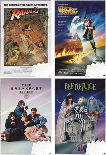 Miniatura 9 de Juego de carteles clásicos de la película de los años 80 (Raiders Of The Lost Ark, Back To The Future, Breakfast Club & Beetlejuice)