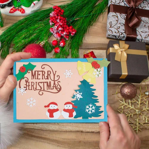 Miniatura 6 de INFUNLY Troqueles de corte de palabras de Feliz Navidad para árbol de Navidad, troqueles de metal para hacer tarjetas, copos de nieve, campanas