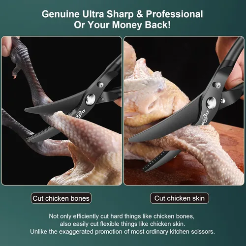 Miniatura 2 de SUCCFLY Tijeras de cocina resistentes, tijeras de cocina de acero inoxidable de alta calidad, tijeras de aves de corral de 8.8 pulgadas, ultra