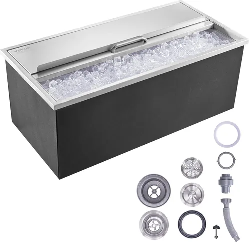 Miniatura 18 de VEVOR Arcón congelador de inmersión, enfriador de hielo de acero inoxidable de 22" L x 17" W x 12" H, recipiente de hielo comercial con cubierta