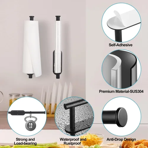 Miniatura 6 de Portarrollos de Papel para Cocina, Toallas de Papel a Granel - Autoadhesivos para Debajo del Gabinete, Ambos Disponibles en Adhesivo y Tornillos