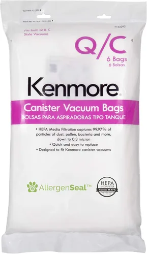 Kenmore 53292 Bolsas de polvo de repuesto HEPA tipo Q para aspiradora de recipiente 81214, 81414, 81714, 21814, BC2005, BC3005, 81615, BC7005, 6