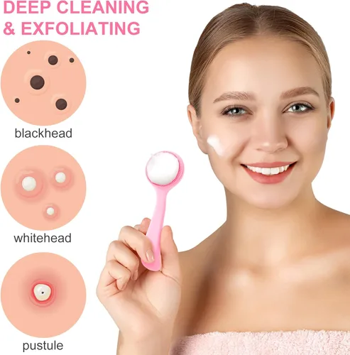 Miniatura 3 de HINZIC Paquete de 2 cepillos de limpieza facial manual de silicona, agradable a la piel, impermeable, limpiador exfoliante para puntos negros