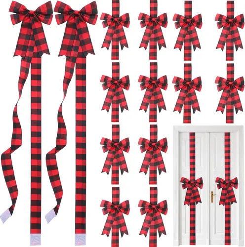 Yinkin 16 lazos de cinta de Navidad para gabinete, 10 x 87 pulgadas, cintas y lazos a cuadros para puerta, decoración moderna de Navidad para
