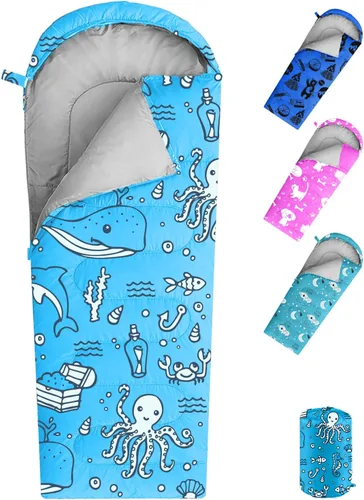 Miniatura 10 de KidzAdventure Mummy Style 32 – 59F Saco de Dormir para Niños con Funda de Almohada, 4 Estaciones, Ligero y Estilo Mochilero, Ideal para Acampar