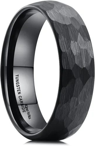 King Will Anillos de tungsteno martillado de 0.315 pulgadas para hombres y mujeres abovedados negroplata y oro rosa cepillado anillo de boda para