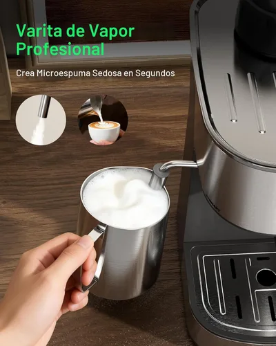 Miniatura 4 de HBN Máquina de café expreso, cafetera de 3.5 bar para capuchino y café con leche, cafetera de acero inoxidable de 2 a 4 tazas con espumador