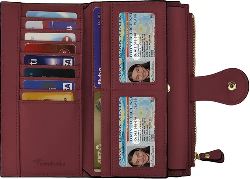 Miniatura 3 de Travelambo Cartera de mano de cuero genuino encerado de gran capacidad para mujer con bloqueo RFID