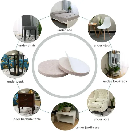 Miniatura 5 de uxcell 50 almohadillas redondas para muebles, 1 1/4 pulgadas, autoadhesivas, antideslizantes, antiarañazos, fieltro, protector de pisos, beige