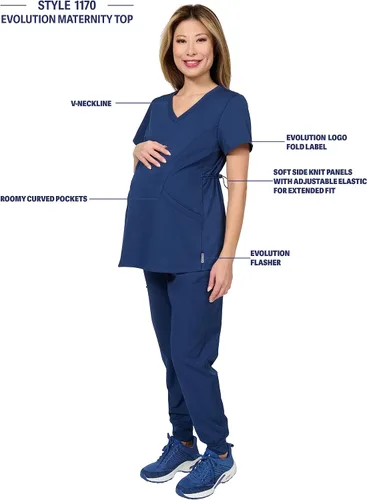 Miniatura 5 de Evolution Scrubs Top de maternidad con cuello en V elástico en 4 direcciones para mujer