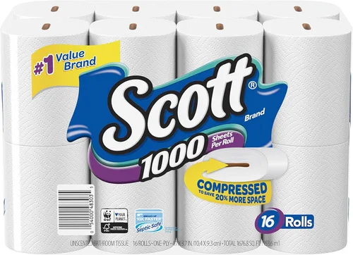 Miniatura 13 de Scott - 1000 hojas por rollo de papel higiénico, 4 rollos, toallas de baño