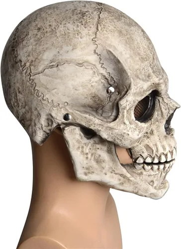 Miniatura 4 de Máscara de calavera con mandíbula móvil, máscara de calavera humana con mandíbula móvil, espeluznante casco de látex realista para Halloween gris