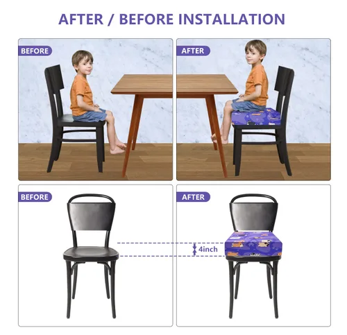 Miniatura 3 de Asiento elevador para niños para mesa de comedor, de 4 pulgadas, lavable, con dobles correas más seguras, fondo antideslizante, asiento elevador