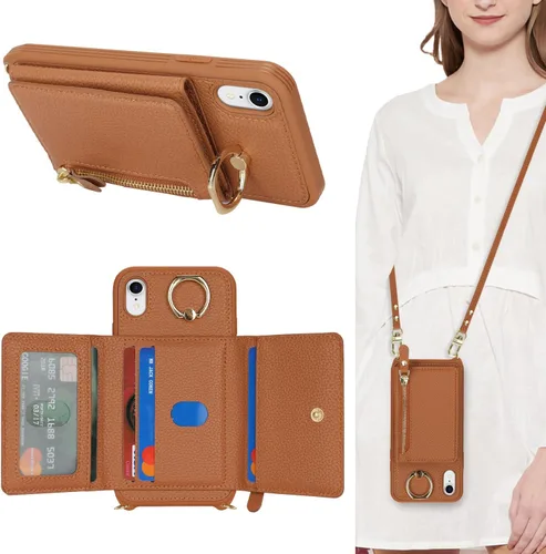 Miniatura 22 de Funda para iPhone 8 Plus con Portarjetas, Funda de Teléfono para iPhone 8 Plus con Correa Bandolera Cordón Anillo de Soporte, Funda Cartera iPhone 7