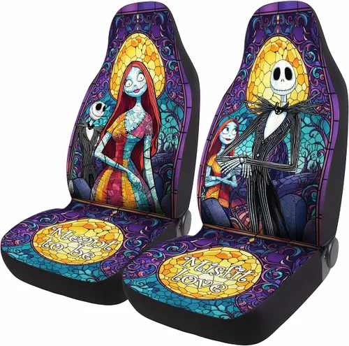 Miniatura 42 de GENANY Horror Nightmare Skellington - 2 fundas de asiento delantero para automóvil, camión, SUV, regalos de Navidad, funda de asiento de cubo