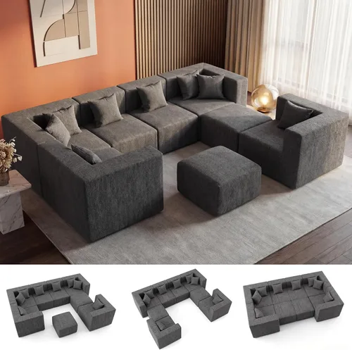 Miniatura 53 de MONVANE 55.5" Convertible Loveseat Sofa, 2-in-1 Boneless Sleeper Sofa Bed Futon Couch with Storage Pocket, Comfy Chenille Deep Seat Boneless Couch