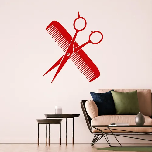 Miniatura 2 de Vinilo Adhesivo de Pared Tijeras Peine Barbershop Haircut Pegatinas Decoración Grande (3537ig) Negro