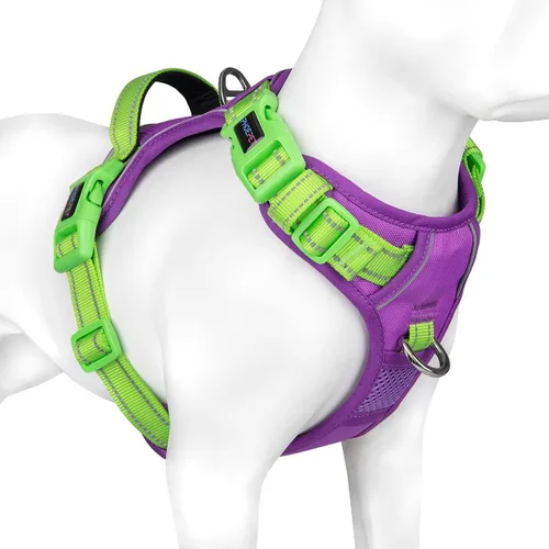Miniatura 19 de PHOEPET Arnés para perro sin tirones, chaleco para perro reflectante ajustable de colores únicos, con mango de entrenamiento suave, clips de metal