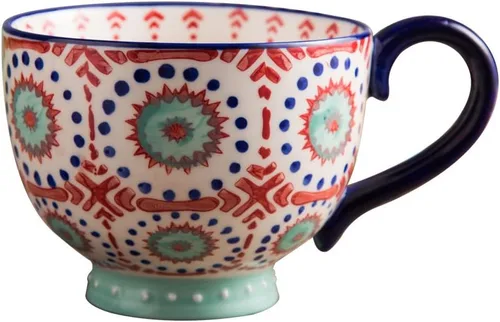 Miniatura 6 de CHOOLD Elegante taza de café grande de cerámica pintada a mano con patrón floral para té y leche, taza de cereales para cocina, cena, 15 onzas