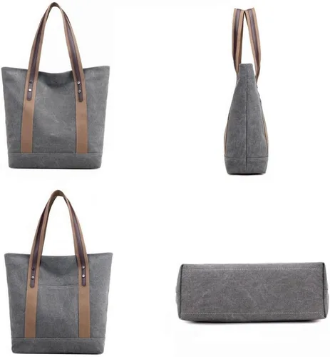 Miniatura 7 de Sunshinejing Bolsos de hombro de lona para mujer, estilo retro, casual, bolsa de trabajo, bolsos de mano