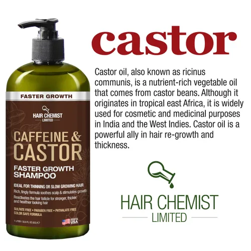 Miniatura 6 de Hair Chemist Champú de crecimiento más rápido con cafeína y ricino, 33.8 onzas, champú para el cabello para un crecimiento más rápido del cabello