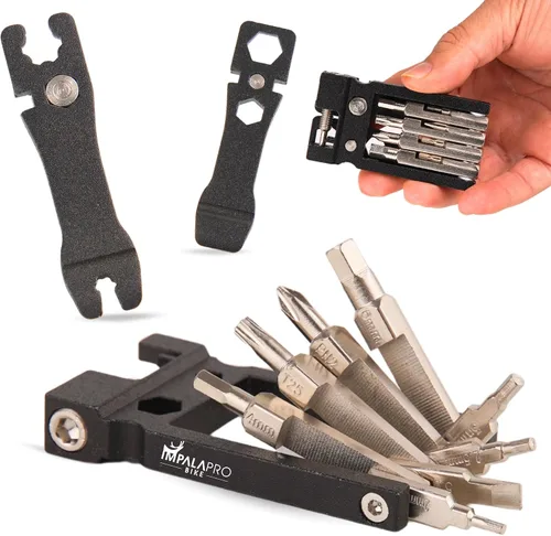 IMPALAPRO Kit de herramientas de bicicleta portátil 20 en 1 compacto y ligero (4.14 oz) cromo-vanadio (CRV) - Multiherramienta para bicicleta con