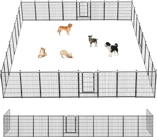 Corralito para perros de 40 pulgadas, 32 paneles, para interiores y exteriores, para perros grandes, medianos y pequeños, valla de metal resistente