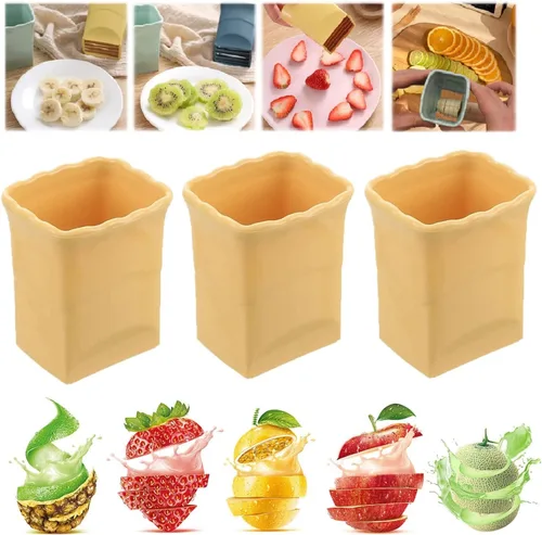 Miniatura 7 de Generic 3 piezas de cortador de tazas – Nueva taza de acero inoxidable para cortar frutas y verduras, multiusos, fresa, plátano, ensalada fresca