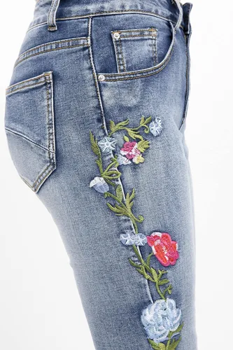 Miniatura 7 de Jeans acampanados bordados florales para mujer, pantalones de mezclilla retro inspirados en la vendimia
