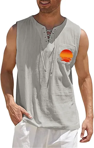 EELHOE Mens Tank Tops Lightweight Fashionable Relaxed Fit Leisure Soft Lace Up Sleeveless Shirt Stylish Summer Vest