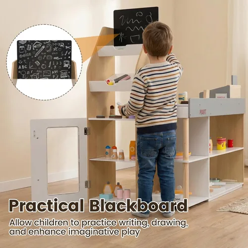 Miniatura 7 de Costzon Juego de simulación para tienda de comestibles, tienda de juegos de madera, juego de supermercado para niños pequeños con caja registradora