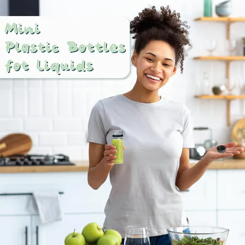 Miniatura 6 de Xuyyicao 30 Piezas Botellas Pequeñas de Plástico de 2 Oz para Líquidos, Botella para Shot de Jengibre con Tapas, Recipientes de Bebidas