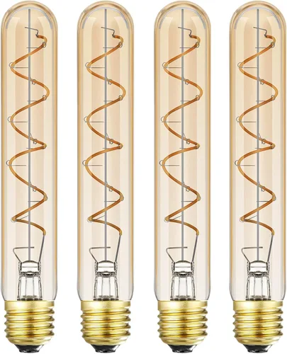 Miniatura 11 de Bombilla LED vintage de filamento espiral T14, base E26, 4W equivalente a 40W, blanco cálido, 2200K, regulable, AC120V, 400LM, vidrio ámbar, paquete