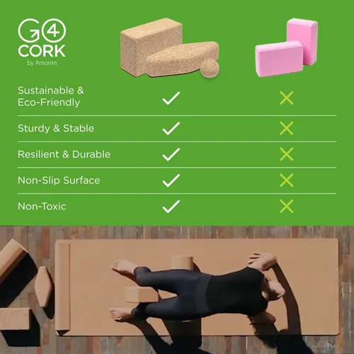 Miniatura 7 de Go4Cork Bloque de yoga de corcho para yoga, pilates y meditación, antideslizante, hipoalergénico, sostenible, no tóxico