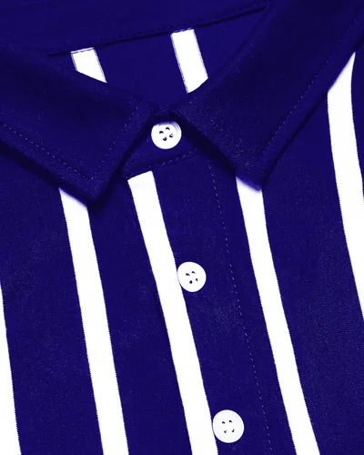 Miniatura 4 de Mens Striped Polo Shirts Black and White Striped Golf Shirts,Cotton Blend Knit Button Down Casual Summer Short Sleeve