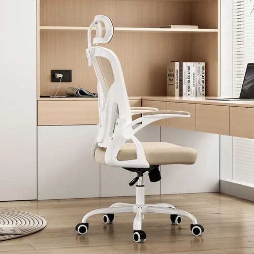 Miniatura 8 de Silla de oficina ergonómica con reposacabezas ajustable y soporte lumbar, silla de escritorio de malla de respaldo alto con reposabrazos abatibles
