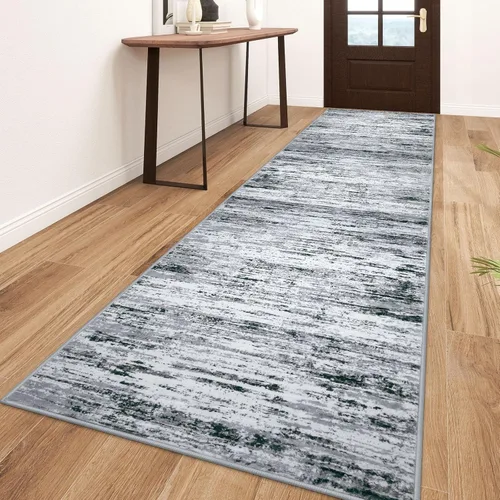 Miniatura 108 de Lansny Alfombra moderna abstracta de 2 x 5 pies, color negro, gris, blanco, lavable, alfombra de entrada para cocina, alfombra antideslizante suave