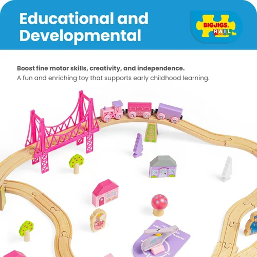 Miniatura 8 de Bigjigs Rail Fairy Town - Juego de tren de madera Juguete ferroviario para niños a partir de 3 años Pista de madera con modelo de aldea