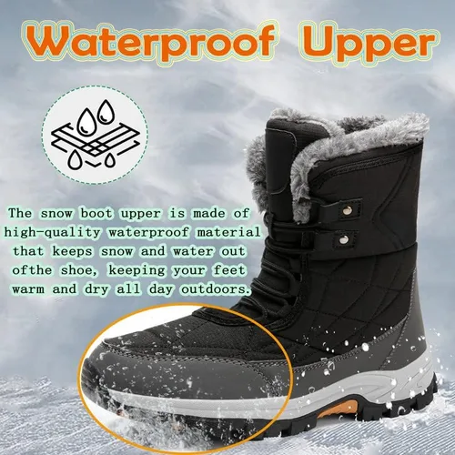Miniatura 4 de Botas de nieve para mujer, botas de invierno para mujer, botas de nieve con forro de piel para mujer, botas de invierno antideslizantes para mujer
