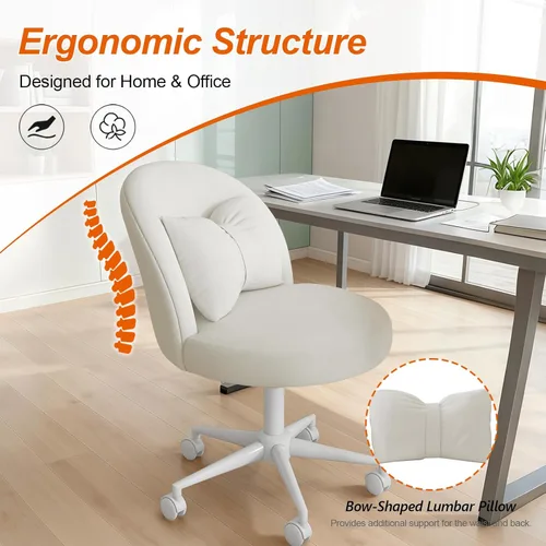 Miniatura 5 de Silla de escritorio de terciopelo con almohada, silla de oficina sin brazos de altura ajustable, sillas de maquillaje de tapicería suave, silla