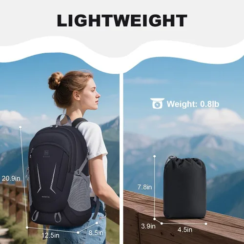 Miniatura 6 de MIYCOO Mochila - Mochila plegable ultraligera para viajes, campamento, senderismo, mochila plegable impermeable para hombres y mujeres, color negro